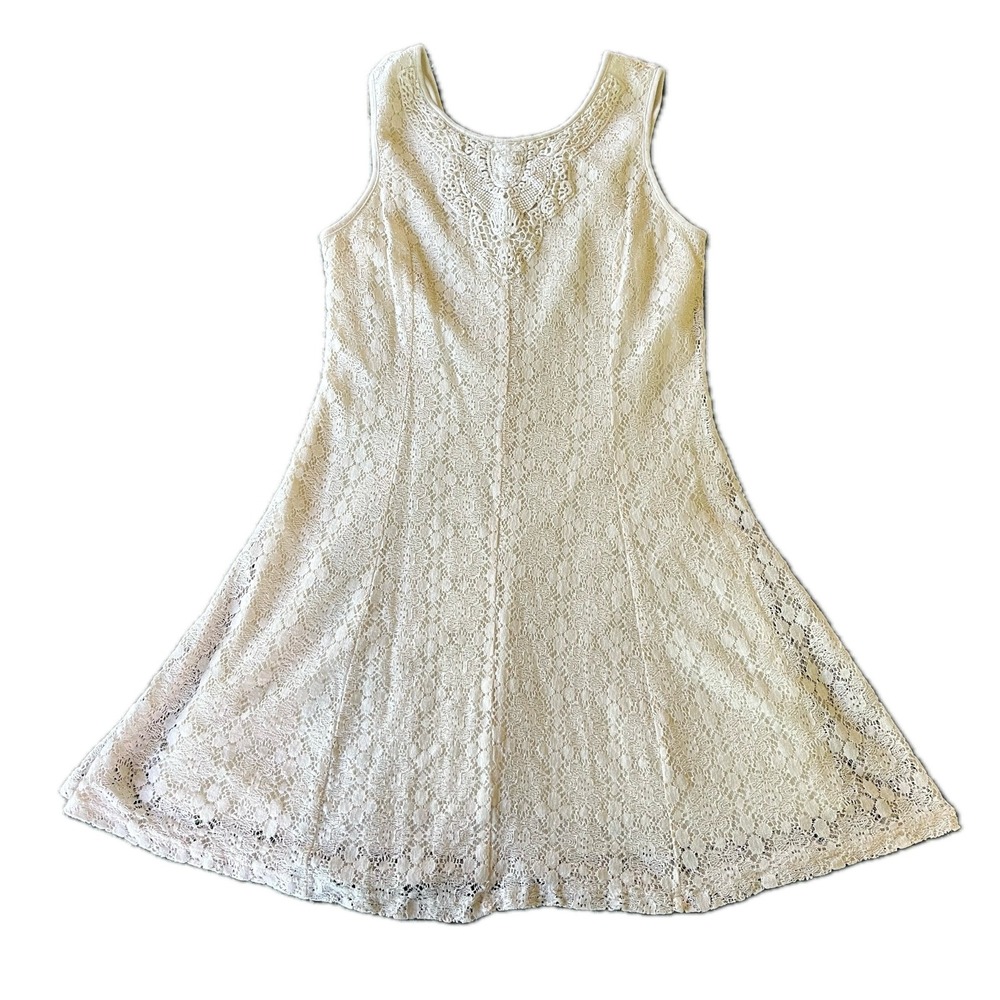 y2k Fairy Cottagecore Cream Lace Sleeveless Fit & Flare Dress Crochet Sz M